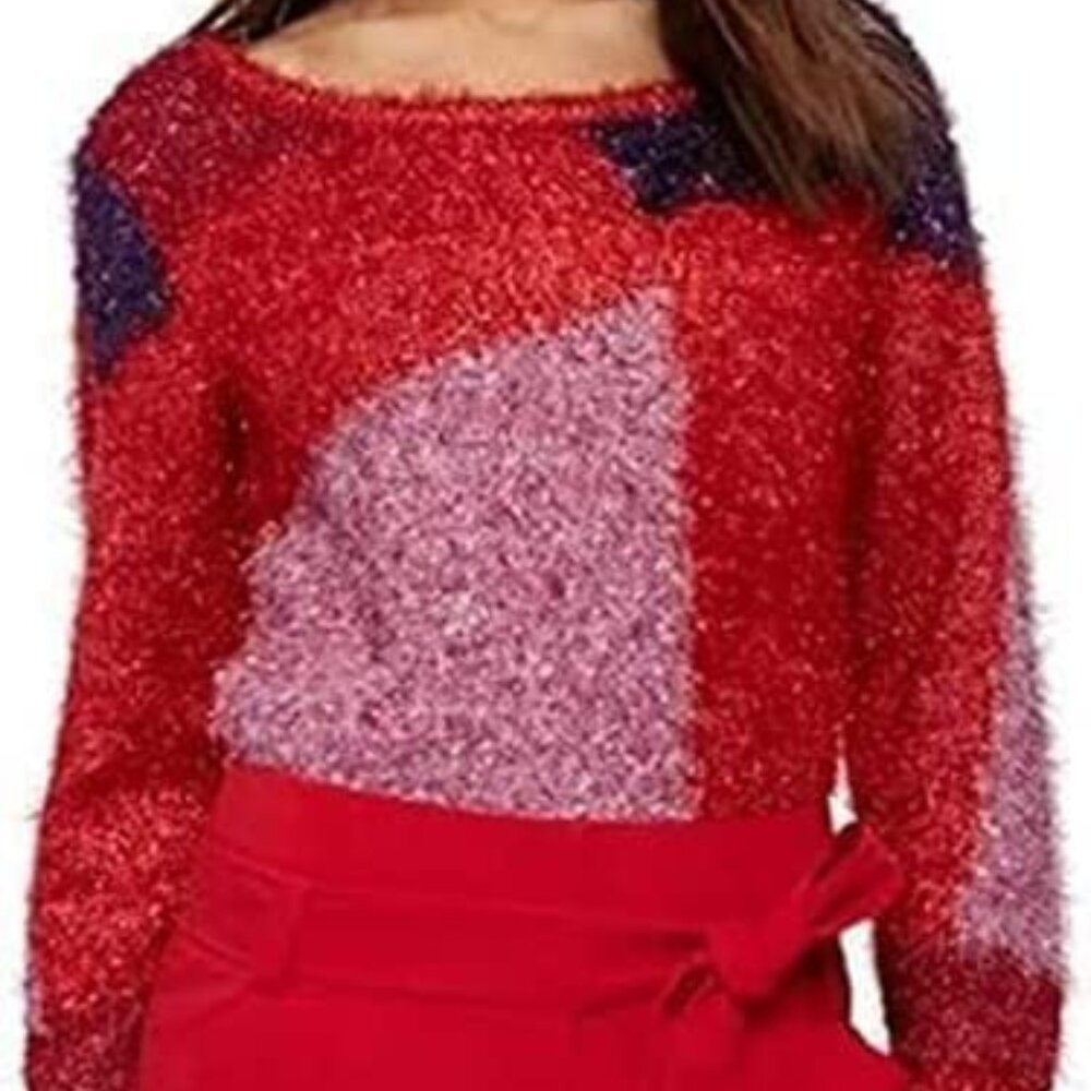 Women's New York and Company Color block Metallic Fuzzy Sweater NWT
